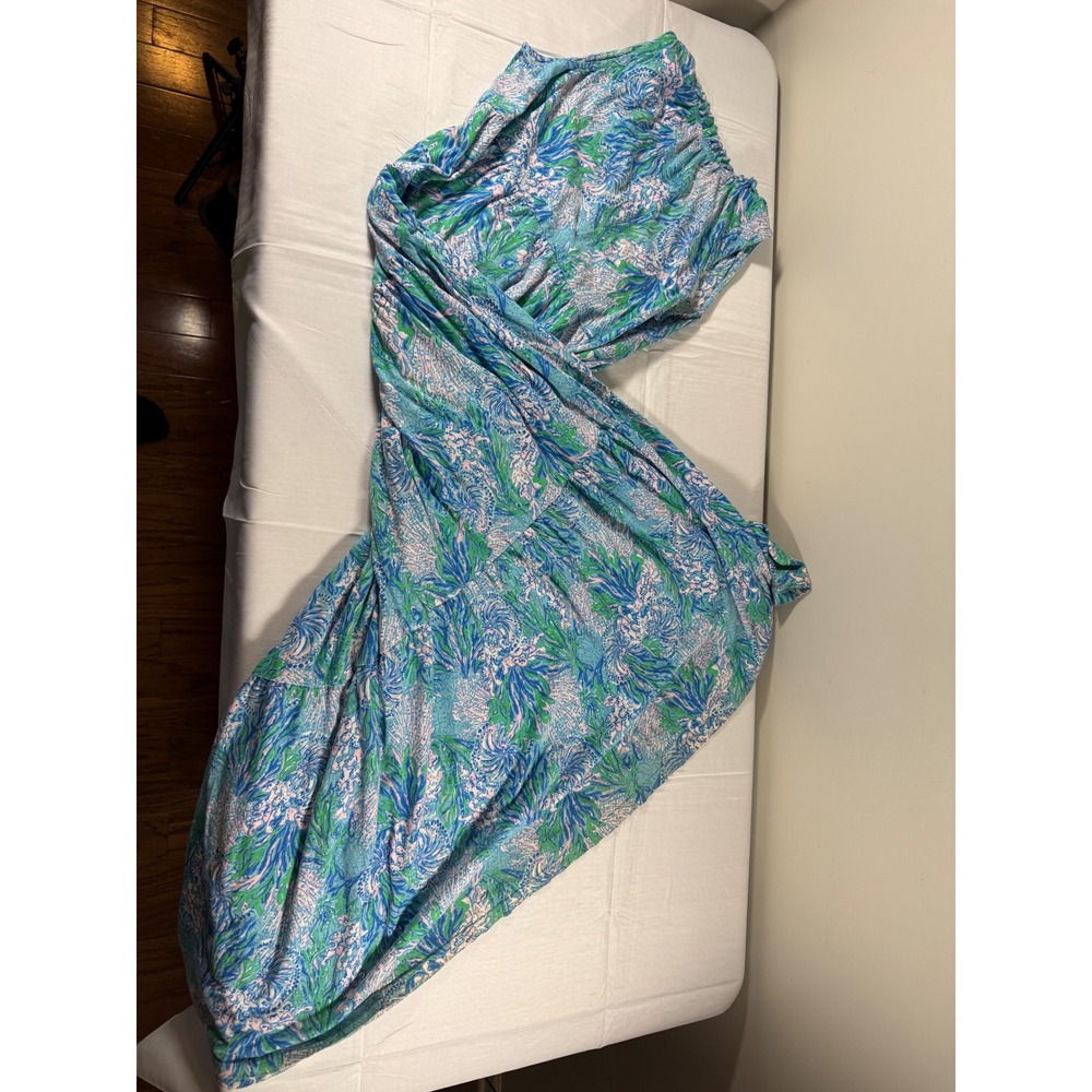Lilly Pulitzer Blue Green Coral Print Sleeveless Tiered Maxi Dress Small
